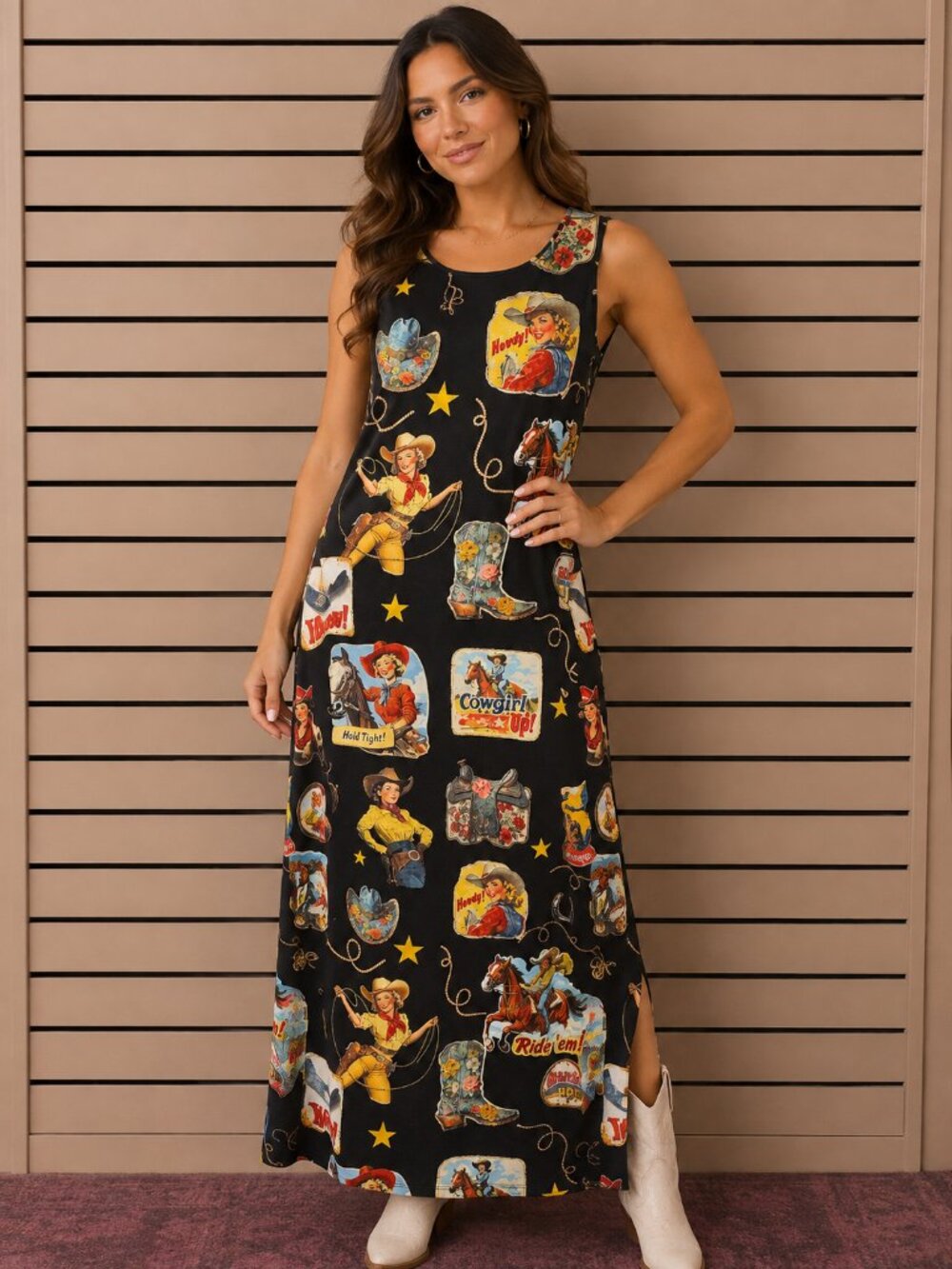 Baha Ranch Vintage Cowgirl Sleeveless Side Slit Dress